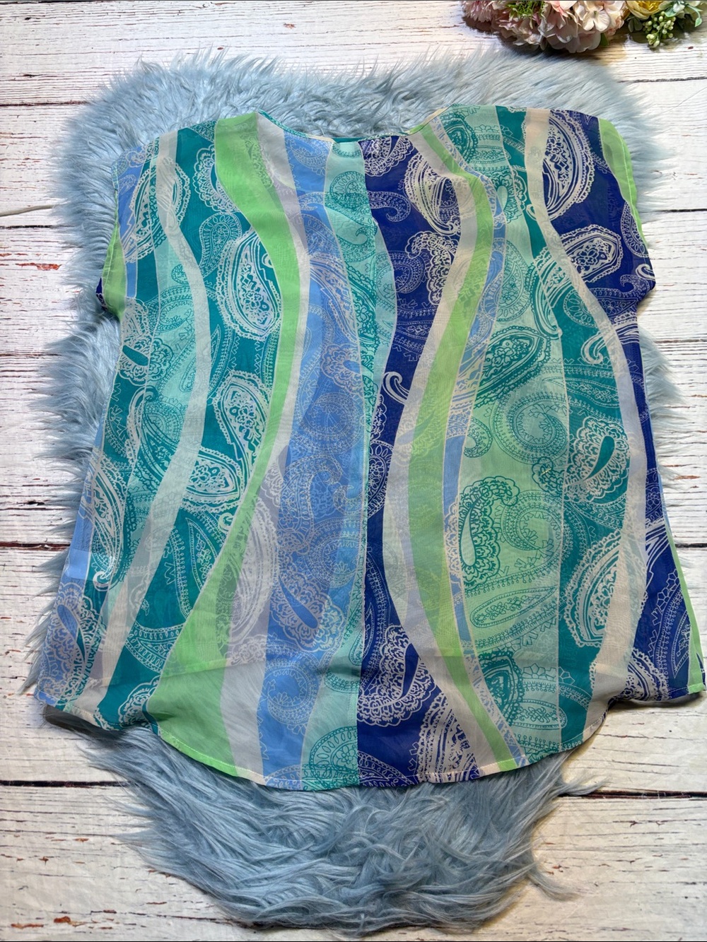 Liz Claiborne Blue, Teal & Green Paisley Sheer Blouse sz M - Picture 7 of 7
